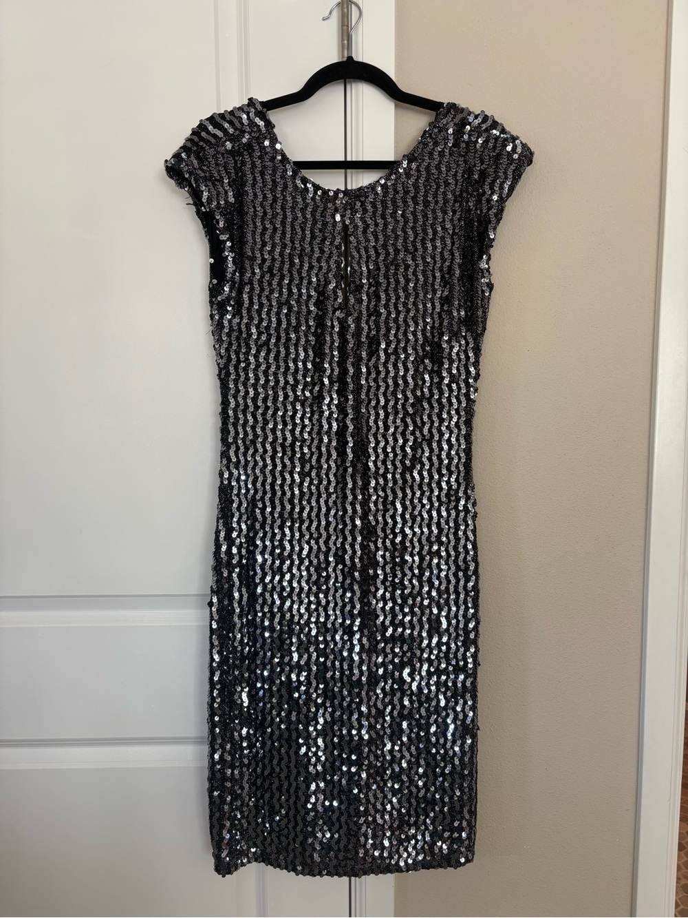 Vintage Silver Sequin Cap-Sleeve Sheath Dress